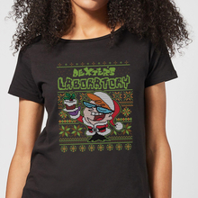 Dexter's Lab Pattern Women's Christmas T-Shirt - Black - S