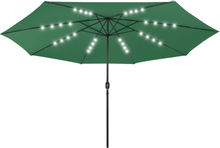 vidaXL Parasoll med LED-lampor och metallstång 400 cm grön
