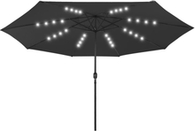 vidaXL Parasoll med LED-lampor och metallstång 400 cm svart