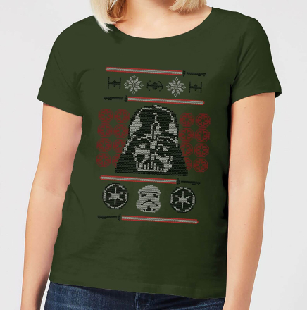 Star Wars Darth Vader Face Knit Women's Christmas T-Shirt - Forest Green - L - Forest Green