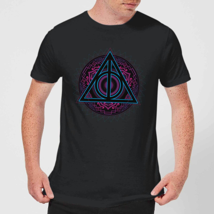 Harry Potter Deathly Hallows Neon Men's T-Shirt - Black - L