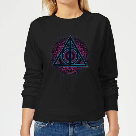 Harry Potter Deathly Hallows Neon Women's Sweatshirt - Black - XS