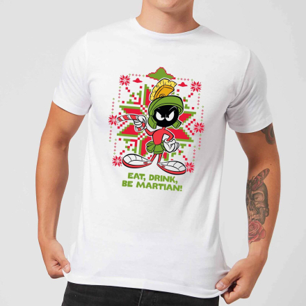 Looney Tunes Eat Drink Be Martian Men's Christmas T-Shirt - White - XL