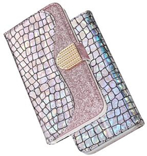 Crocodile Skin Glittery Powder Splicing Leather Wallet Case for iPhone XR