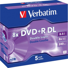 Verbatim DVD+R DL, 8x, 8,5 GB/240 min, 5-pakkaus jewel case, AZO