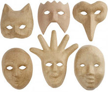 Masker av papier-mach, H: 12-21 cm, 6 st./ 1 frp.
