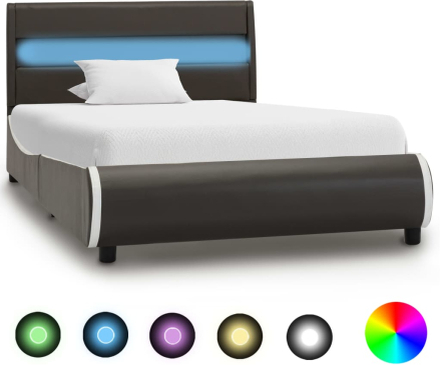 vidaXL Sängram med LED antracit konstläder 90x200 cm