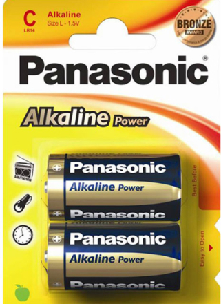2 stk Panasonic C Alkaline Batterier
