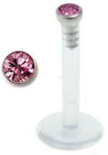Single Diamond - Labrett med Rosa Sten - Strl 1.6 x 8 mm med 2,5 mm kule