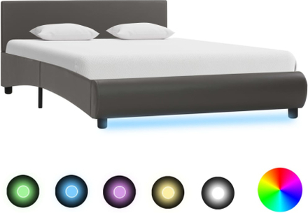 vidaXL Sängram med LED grå konstläder 140x200 cm