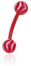 Banan Øyenbrynspiercing i Rød med Stripete Hvite og Røde Kuler - 1.2 x 8 mm