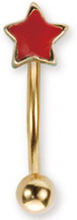 Guldfärgad Ögonbrynspiercing med Röd Stjärna - 1.2 x 8 mm