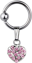 Heart With Pink Stones - 1.6 x 10 mm BCR Piercing