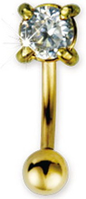 Banan Guldfärgad Ögonbrynspiercing med Klar Diamantformad Sten - 1.2 x 8 mm