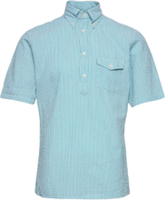 Navy Striped Seersucker Short Sleeve Popover Shirt Designers Shirts Short-sleeved Green Eton