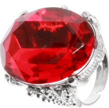 Silverfärgad Ring med Röd Oval Sten - Justerbar