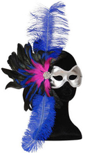 Brazilian-mask - silverfärgad ögonmask med blå fjädrar