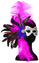 Brazilian-mask - silverfärgad ögonmask med rosa fjädrar