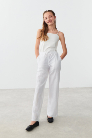 Gina Tricot - Y linenmix trousers - young-bottoms - White - 158/164 - Female