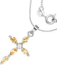 Crystal Cross - Silverfärgat Smycke med Topasfärgade Stenar