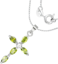 Crystal Cross - Silverfärgat Smycke med Gröna Stenar