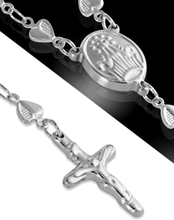 Silverfärgat Bönesmycke med Hjärtlänk, Kors och Medaljong