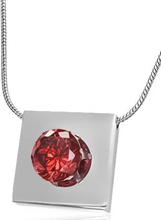 Silverfärgat Smycke med Fyrkantigt Hänge och Rød Sten