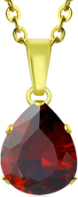 Guldfärgat Smycke med Droppformad Mörkröd Sten