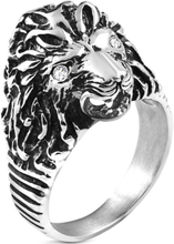 Lionhead - Silverfärgad Stålring med klara CZ Stenar