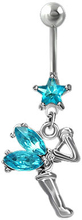 Star Tinkerbell - Navelpiercing med Hängande Smycke och Ljusblå CZ-Stenar