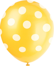 6 stk 30 cm - Gule Ballonger med Hvite Polka Dots