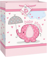 Gåvopåse 32x27 cm - Babyshower Pink Elephant