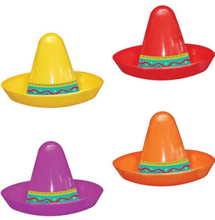 8 stk Mini-Sombrero Hattar i Rött, Orange, Gult och Lila - Taco Fiesta