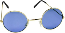 Runda Guldfärgade Hippiebrillor med Blått Glas