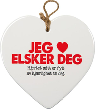 Jag Älskar Dig - Porslinshjärta med Norsk Text 15 cm
