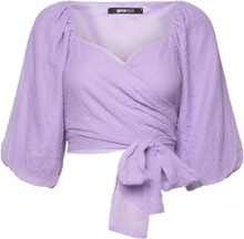 Henny Wrap Top Tops Crop Tops Long-sleeved Crop Tops Purple Gina Tricot