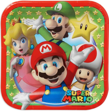 8 stk Små Fyrkantiga Papptallrikar - Super Mario Party