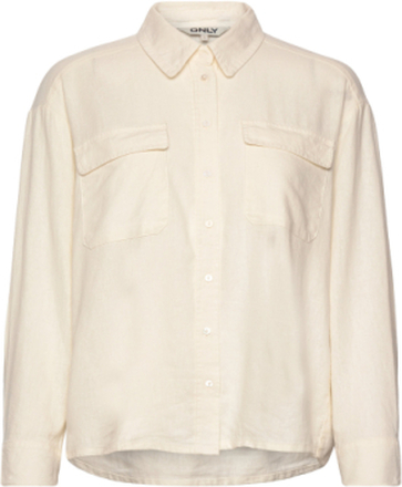 Onlcaro L/S Ovs Linen Bl Shirt Cc Pnt Langermet Skjorte Hvit ONLY*Betinget Tilbud