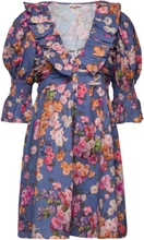 Linen V-Neck Dress Kort Kjole Blue By Ti Mo