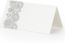 25 stk Vita Bordskort med Silverfärgat Spetsmotiv