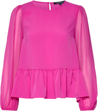 Crepe Light Georgett Peplum Tp Tops Blouses Long-sleeved Pink French Connection