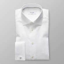 Eton Contemporary fit Vit mikromönstrad skjorta – Dubbel manschett