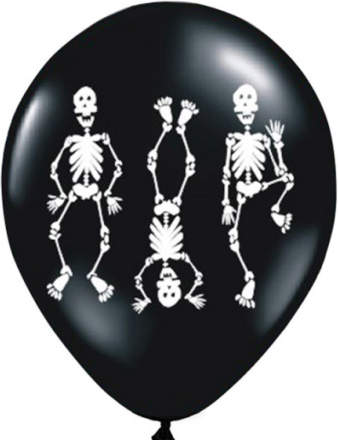 6 stk 30 cm Svarta Latexballonger med Motiv av Skelett