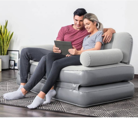 Bestway 3-i-1 uppblåsbar soffa PVC grå