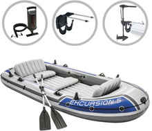 INTEX Oppblåsbart båtsett Excursion 5 med påhengsmotor og brakett