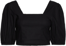 Shelba Cropped Linen Blouse 4 Tops Crop Tops Short-sleeved Crop Tops Black Minus