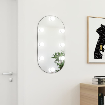 vidaXL Spegel med LED-lampor 80x40 cm glas oval