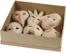 Masker av papier-mach, H: 12-21 cm, 60 st./ 1 frp.