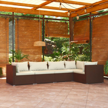 vidaXL Loungegrupp för trädgården med dynor 5 delar konstrotting brun
