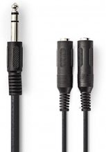 Stereo Audio kabel | 6.35 mm Hanstik | 2x 6.35 mm Hunstik | Nikkelplateret | 0.20 m | Runde | Sort |